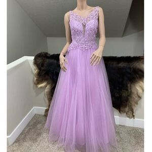Lavender Floral Lace Stunning Beaded & Glitter Tulle Ballgown, Party Dress